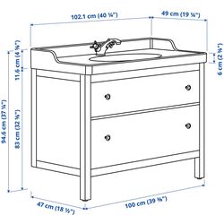Набор тумбы с раковиной Ikea Hemnes/Rutsjon с ящиками 102x49x95 (Белый) Thumb