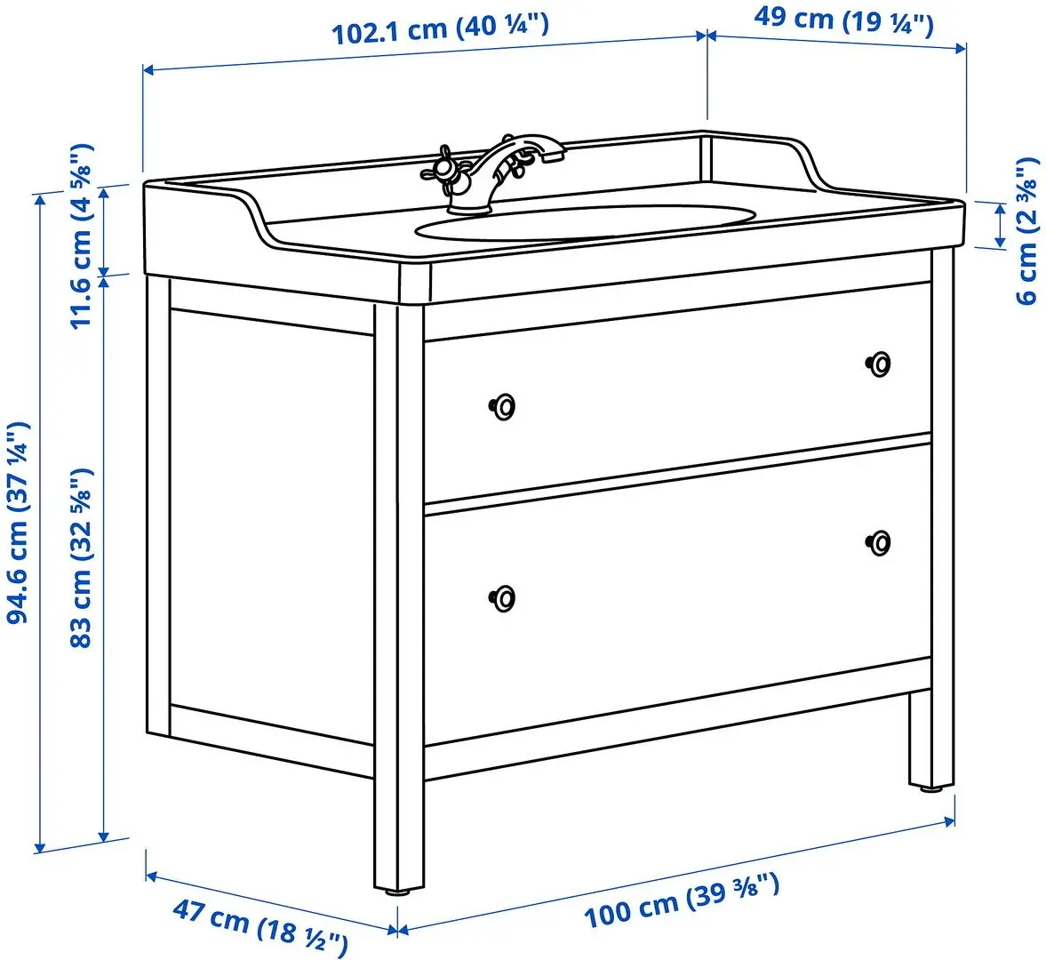Набор тумбы с раковиной Ikea Hemnes/Rutsjon с ящиками 102x49x95 (Белый) - 11