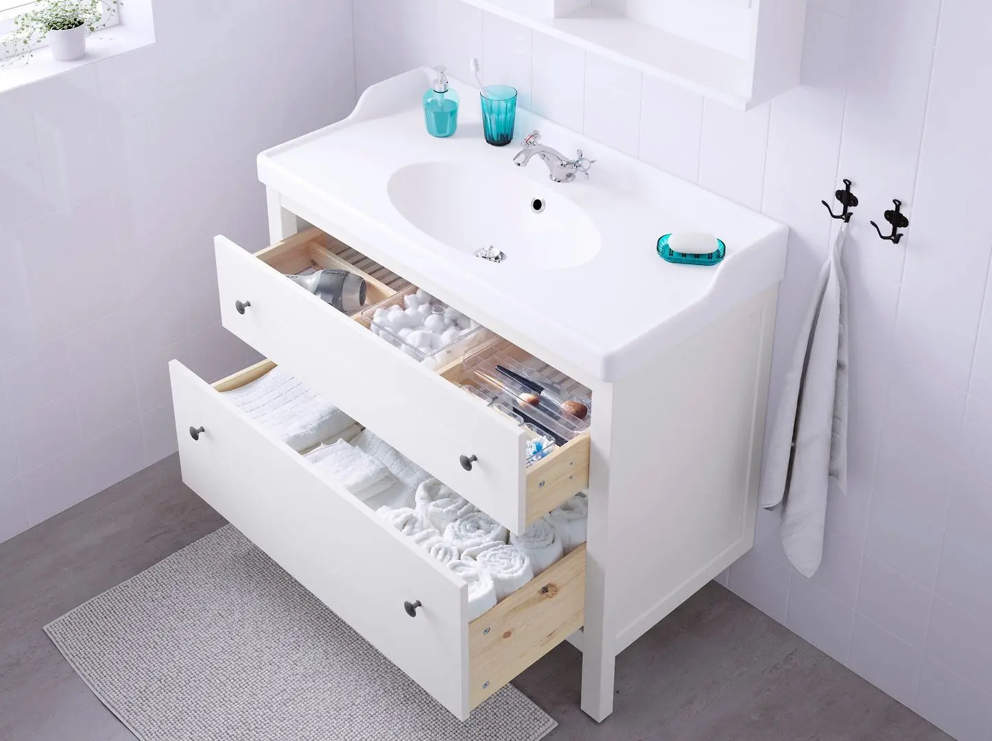 Набор тумбы с раковиной Ikea Hemnes/Rutsjon с ящиками 102x49x95 (Белый) - 3