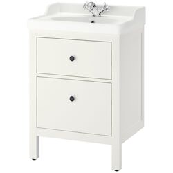 Набор тумбы с раковиной Ikea Hemnes/Rutsjon с ящиками 62x49x95 (Белый/Хром) Thumb