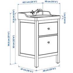 Набор тумбы с раковиной Ikea Hemnes/Rutsjon с ящиками 62x49x95 (Белый/Хром) Thumb