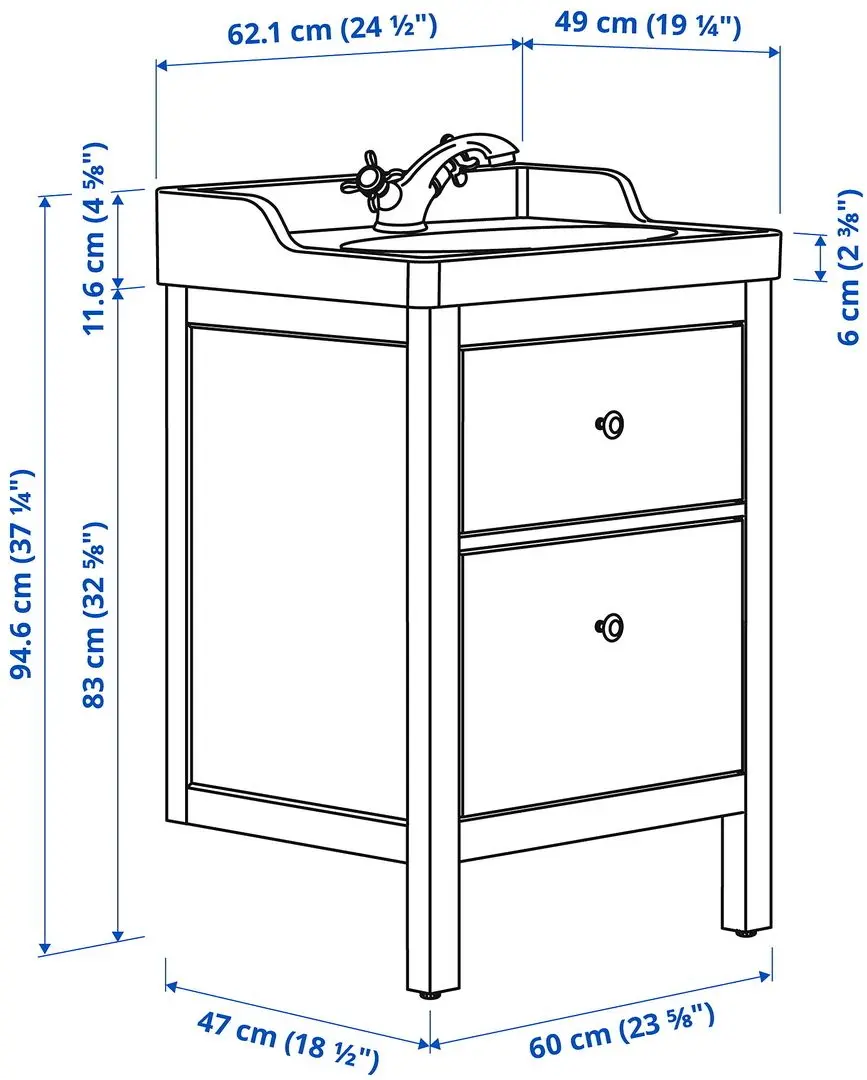 Набор тумбы с раковиной Ikea Hemnes/Rutsjon с ящиками 62x49x95 (Белый/Хром) - 11
