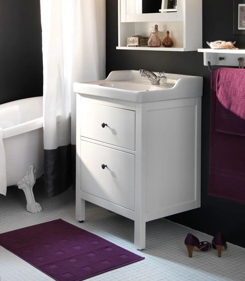 Набор тумбы с раковиной Ikea Hemnes/Rutsjon с ящиками 62x49x95 (Белый/Хром)