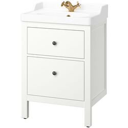 Набор тумбы с раковиной Ikea Hemnes/Rutsjon с ящиками 62x49x95 (Белый/Латунь) Thumb