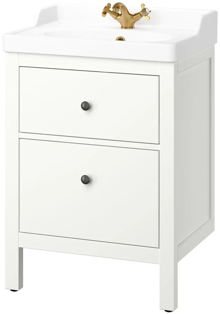 Набор тумбы с раковиной Ikea Hemnes/Rutsjon с ящиками 62x49x95 (Белый/Латунь) - 2