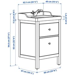 Набор тумбы с раковиной Ikea Hemnes/Rutsjon с ящиками 62x49x95 (Белый/Латунь) Thumb