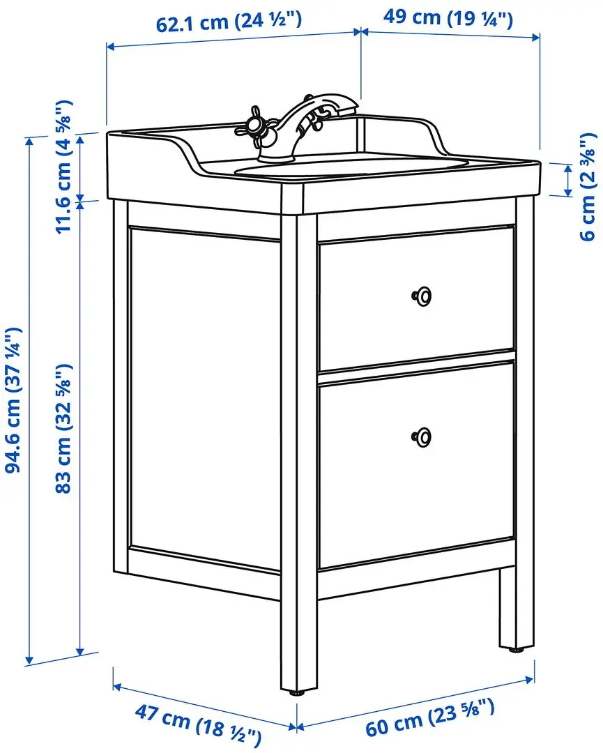 Набор тумбы с раковиной Ikea Hemnes/Rutsjon с ящиками 62x49x95 (Белый/Латунь) - 11