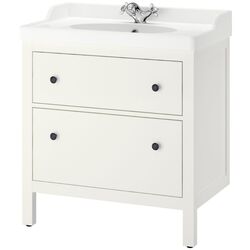 Набор тумбы с раковиной Ikea Hemnes/Rutsjon с ящиками 82x49x95 (Белый/Хром) Thumb