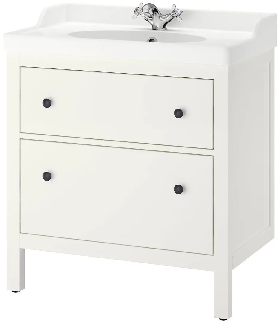 Набор тумбы с раковиной Ikea Hemnes/Rutsjon с ящиками 82x49x95 (Белый/Хром) - 2