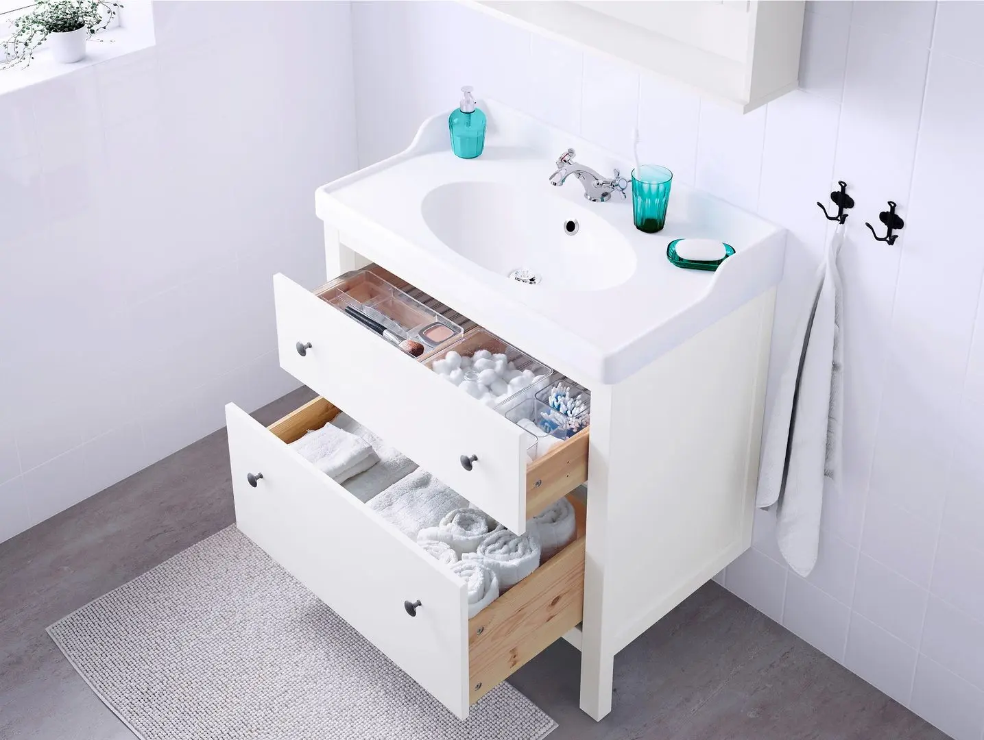 Набор тумбы с раковиной Ikea Hemnes/Rutsjon с ящиками 82x49x95 (Белый/Хром) - 3