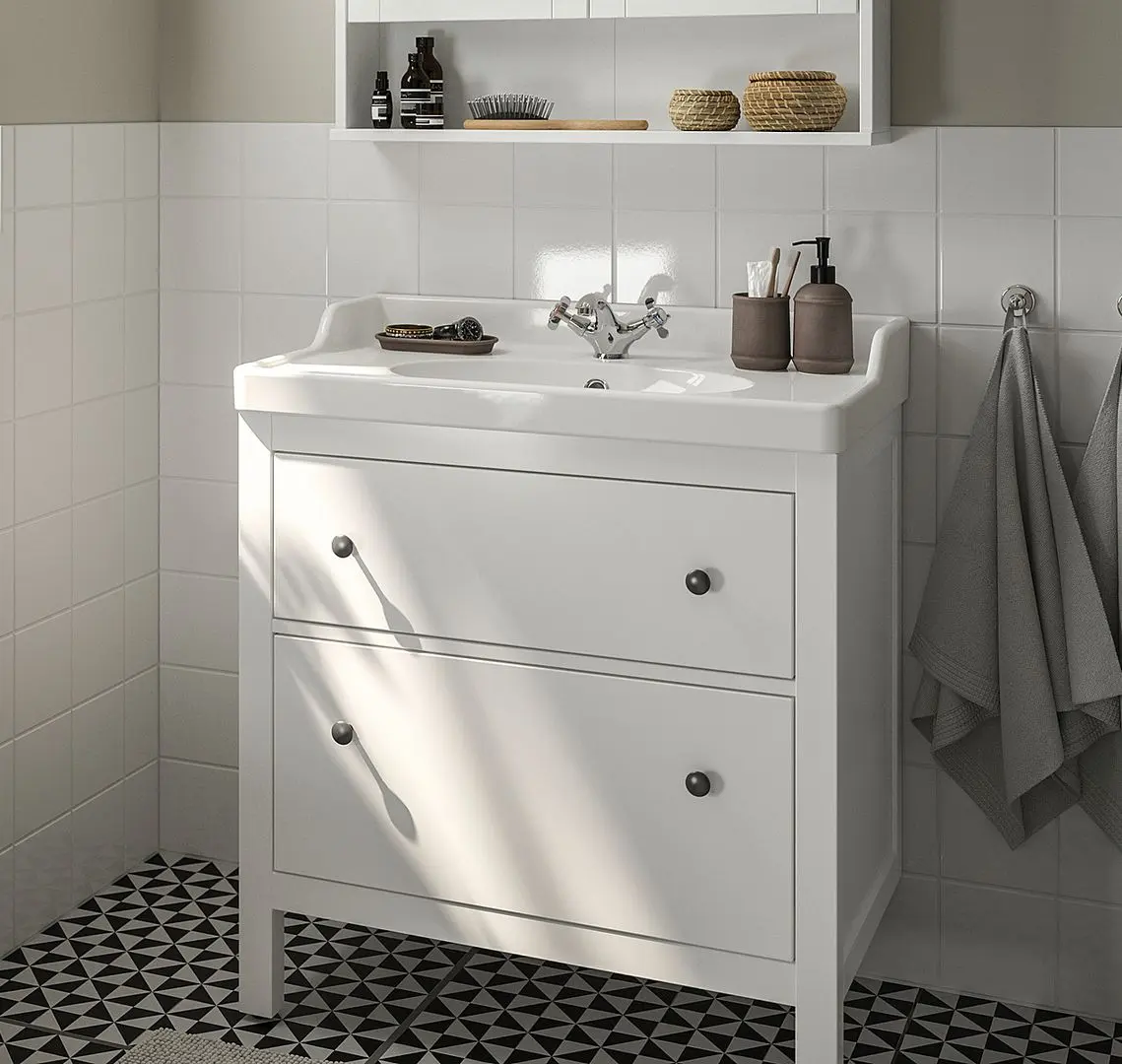 Набор тумбы с раковиной Ikea Hemnes/Rutsjon с ящиками 82x49x95 (Белый/Хром)