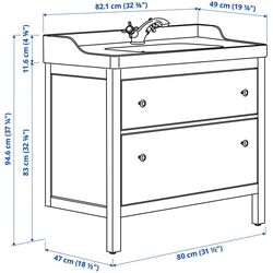 Набор тумбы с раковиной Ikea Hemnes/Rutsjon с ящиками 82x49x95 (Белый/Латунь) Thumb
