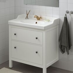 Набор тумбы с раковиной Ikea Hemnes/Rutsjon с ящиками 82x49x95 (Белый/Латунь)