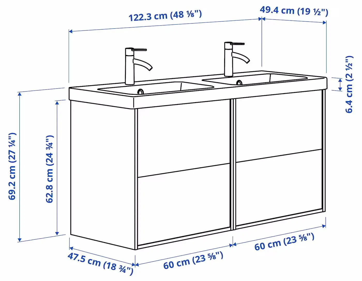 Set tumba cu lavoar Ikea Tannforsen/Orrsjon 122x49x74 (Alb) - 7
