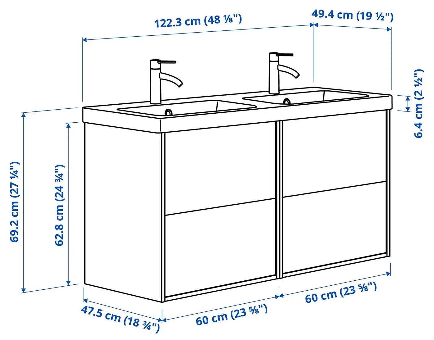 Набор тумбы с раковиной Ikea Tannforsen/Orrsjon 122x49x74 (Серый) - 7