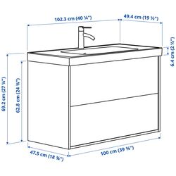 Набор тумбы с раковиной Ikea Tannforsen/Orrsjon с ящиками 102x49x69 (Белый) Thumb
