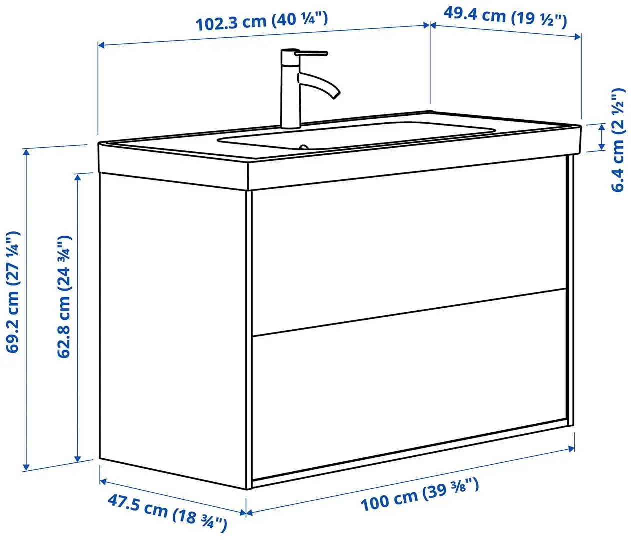 Набор тумбы с раковиной Ikea Tannforsen/Orrsjon с ящиками 102x49x69 (Белый) - 10