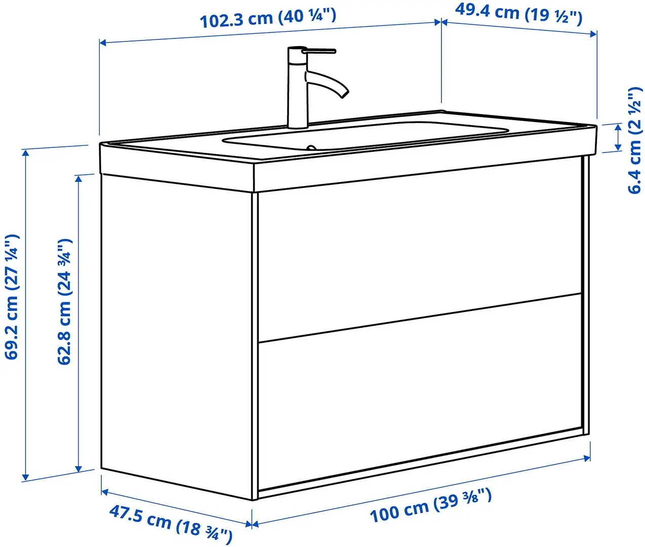 Set tumba cu lavoar Ikea Tannforsen/Orrsjon cu sertare 102x49x69 (Gri) - 9