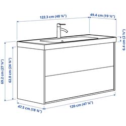 Набор тумбы с раковиной Ikea Tannforsen/Orrsjon с ящиками 122x49x69 (Серый) Thumb