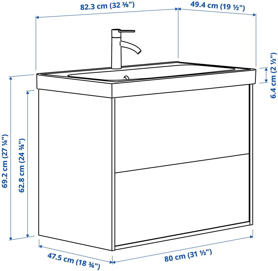 Набор тумбы с раковиной Ikea Tannforsen/Orrsjon с ящиками 82x49x69 (Белый) - 10
