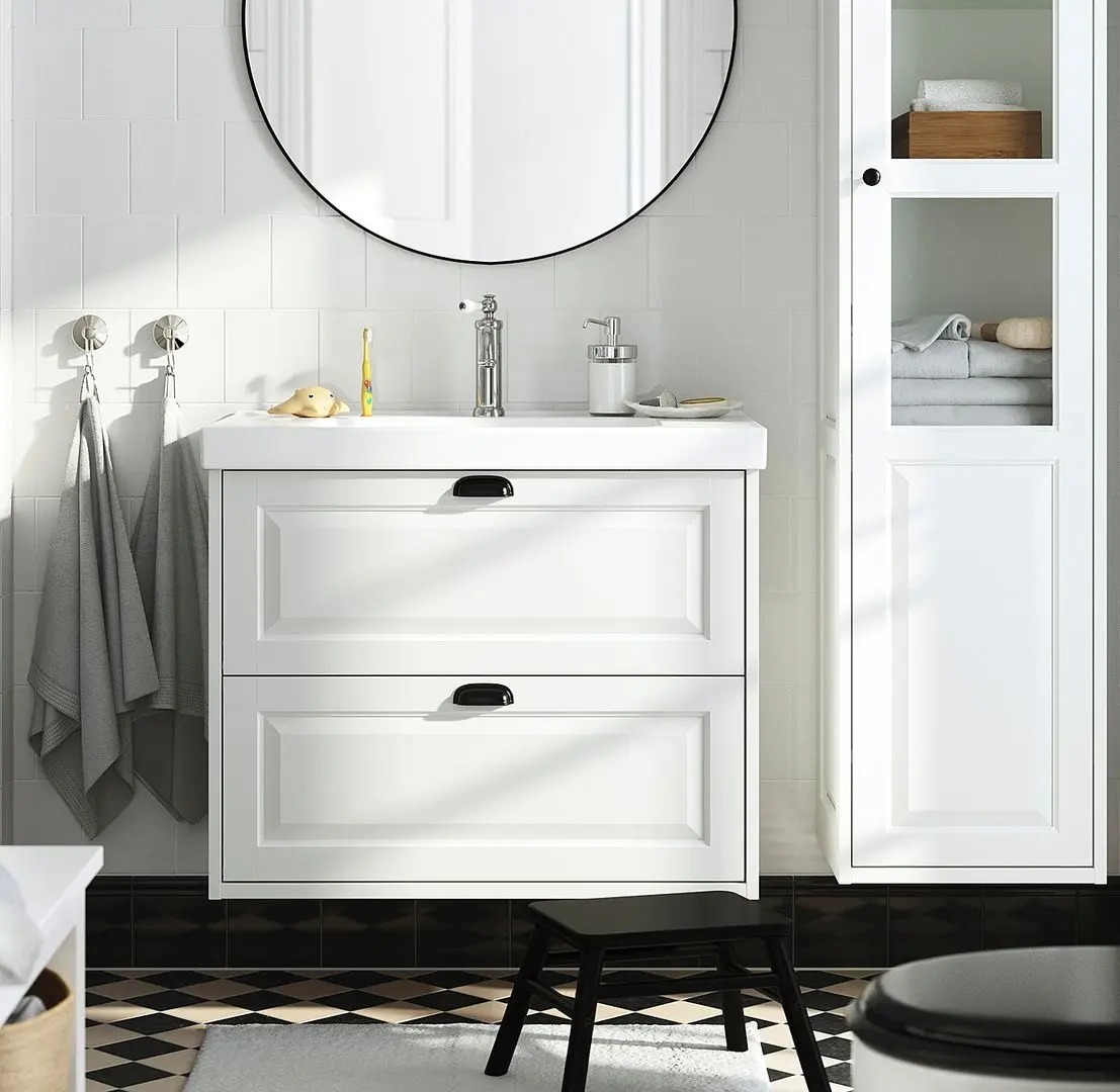 Набор тумбы с раковиной Ikea Tannforsen/Orrsjon с ящиками 82x49x69 (Белый)