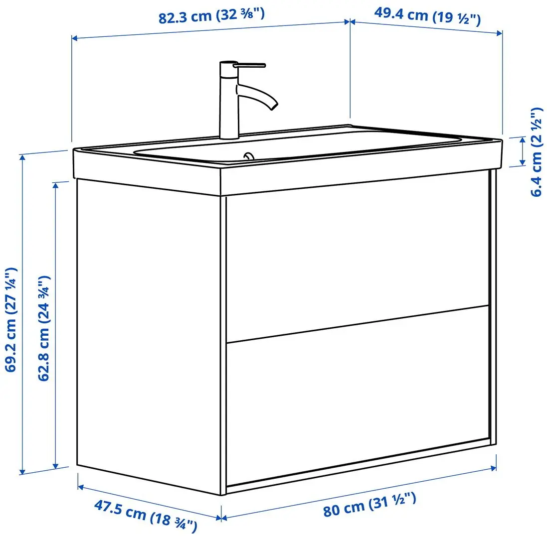 Набор тумбы с раковиной Ikea Tannforsen/Orrsjon с ящиками 82x49x69 (Серый) - 9
