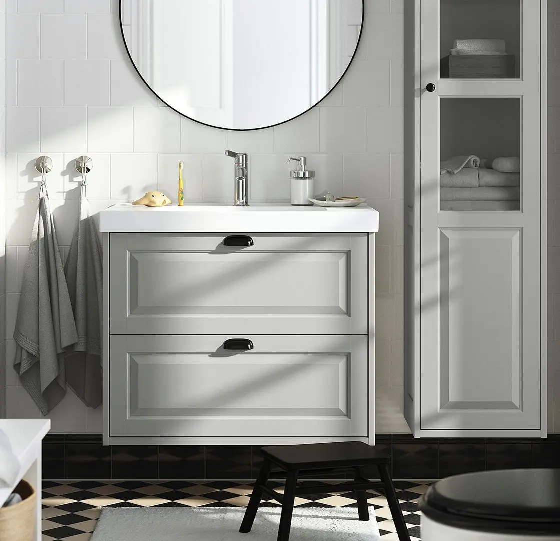 Набор тумбы с раковиной Ikea Tannforsen/Orrsjon с ящиками 82x49x69 (Серый)