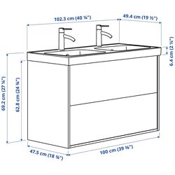 Набор тумбы с раковиной Ikea Tannforsen/Orrsjon ящики/2 смесителя 102x49x69 (Белый) Thumb