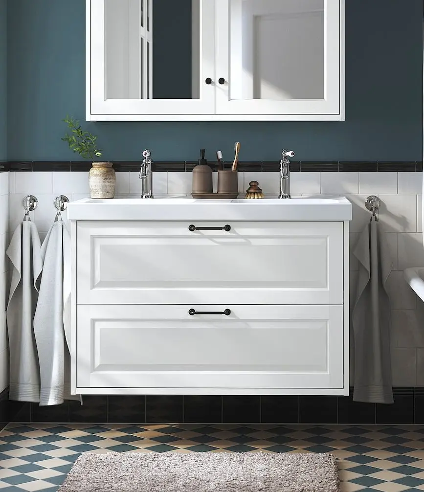 Набор тумбы с раковиной Ikea Tannforsen/Orrsjon ящики/2 смесителя 102x49x69 (Белый)