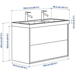 Набор тумбы с раковиной Ikea Tannforsen/Orrsjon ящики/2 смесителя 102x49x69 (Серый) Thumb