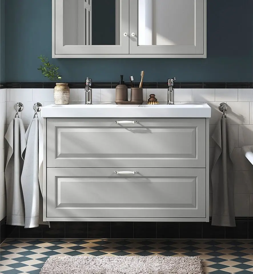 Набор тумбы с раковиной Ikea Tannforsen/Orrsjon ящики/2 смесителя 102x49x69 (Серый)