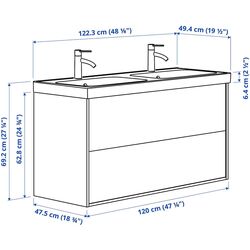 Набор тумбы с раковиной Ikea Tannforsen/Orrsjon ящики/2 смесителя 122x49x69 (Серый) Thumb