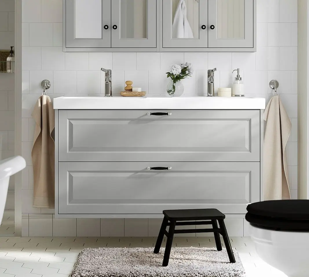 Набор тумбы с раковиной Ikea Tannforsen/Orrsjon ящики/2 смесителя 122x49x69 (Серый)