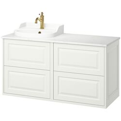 Набор тумбы с раковиной Ikea Tannforsen/Rutsjon 122x49x76 (Белый/Имитация Белого Мрамора) Thumb