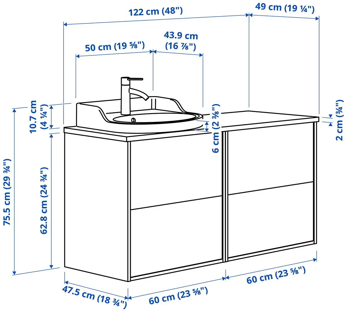 Набор тумбы с раковиной Ikea Tannforsen/Rutsjon 122x49x76 (Белый/Имитация Ореха) - 10