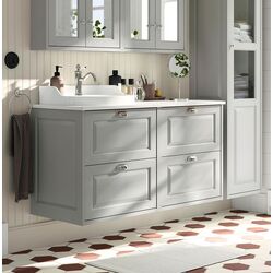 Набор тумбы с раковиной Ikea Tannforsen/Rutsjon 122x49x76 (Серый/Имитация Белого Мрамора)