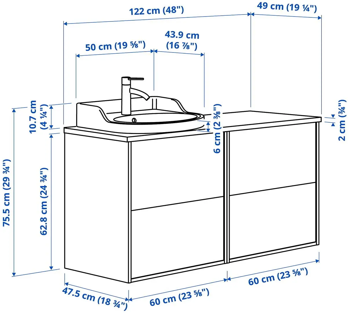 Набор тумбы с раковиной Ikea Tannforsen/Rutsjon 122x49x76 (Серый/Имитация Ореха) - 10