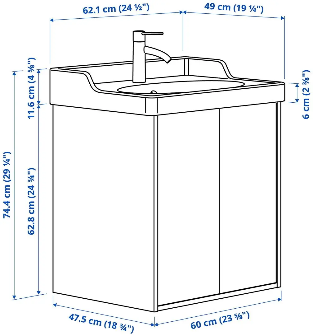 Набор тумбы с раковиной Ikea Tannforsen/Rutsjon с дверцами 62x49x74 (Белый) - 9