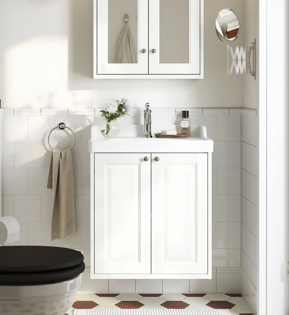 Набор тумбы с раковиной Ikea Tannforsen/Rutsjon с дверцами 62x49x74 (Белый)