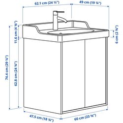 Набор тумбы с раковиной Ikea Tannforsen/Rutsjon с дверцами 62x49x74 (Серый) Thumb