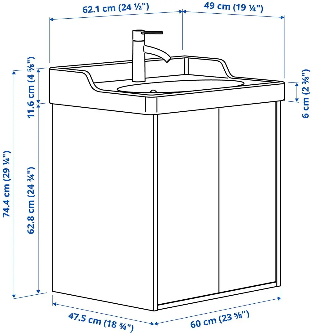 Набор тумбы с раковиной Ikea Tannforsen/Rutsjon с дверцами 62x49x74 (Серый) - 8