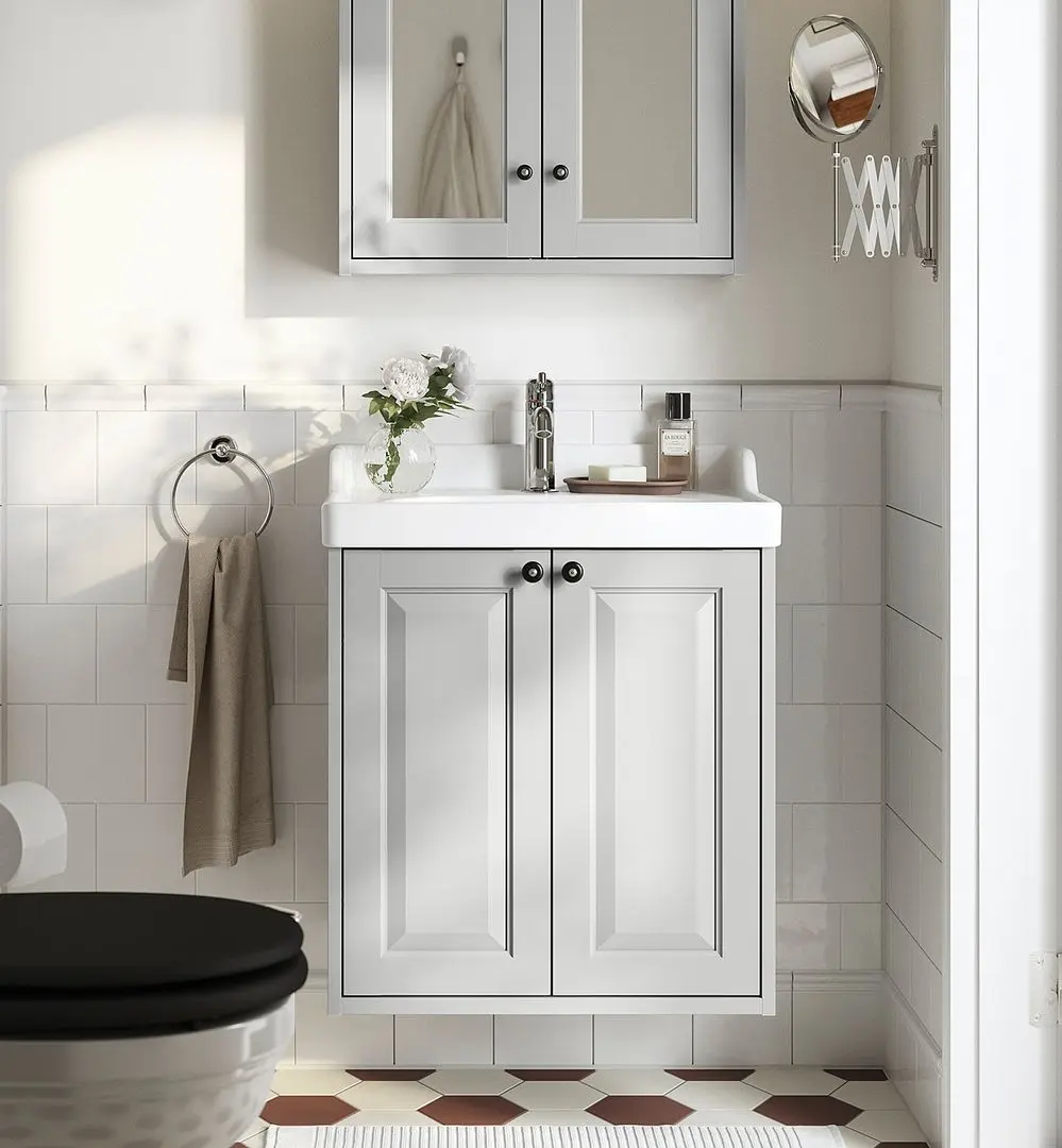 Набор тумбы с раковиной Ikea Tannforsen/Rutsjon с дверцами 62x49x74 (Серый)