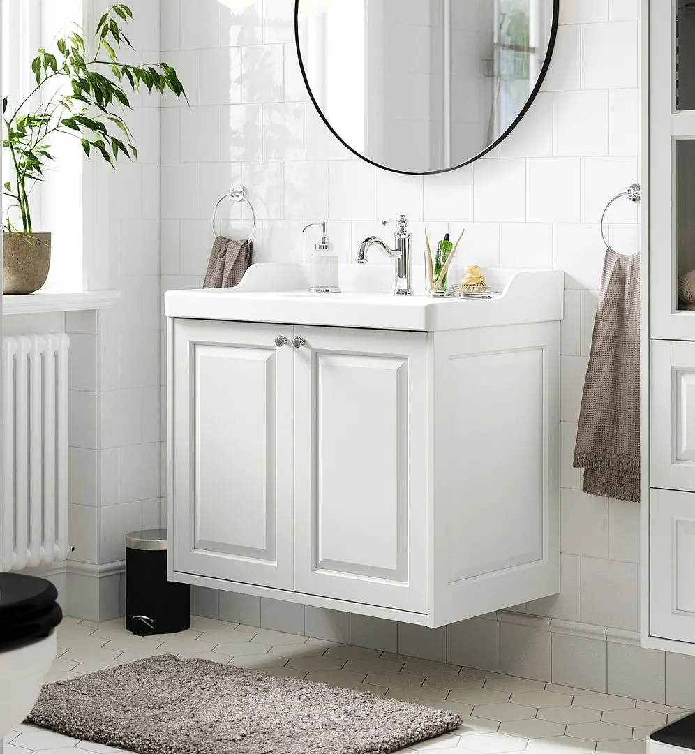 Набор тумбы с раковиной Ikea Tannforsen/Rutsjon с дверцами 82x49x74 (Белый)