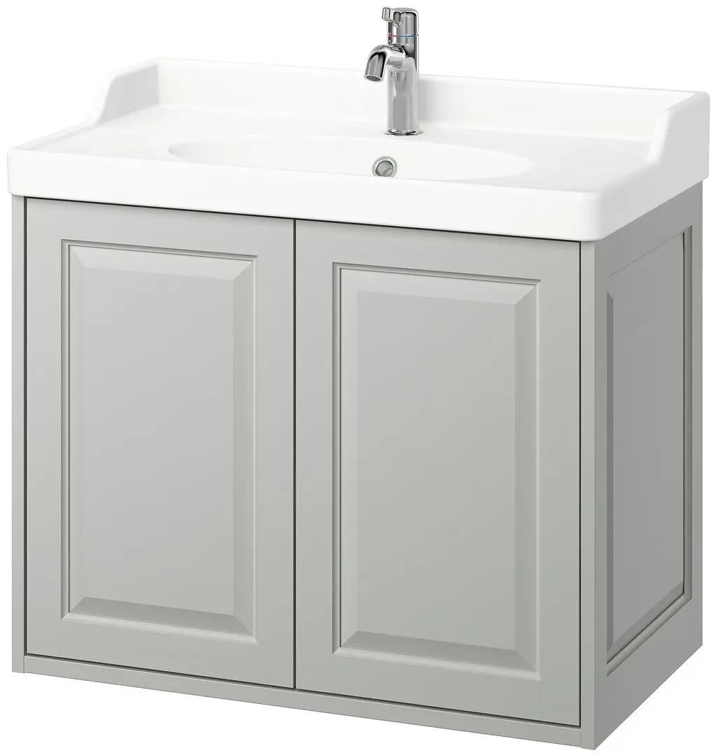 Набор тумбы с раковиной Ikea Tannforsen/Rutsjon с дверцами 82x49x74 (Серый) - 2