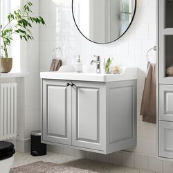 Набор тумбы с раковиной Ikea Tannforsen/Rutsjon с дверцами 82x49x74 (Серый)