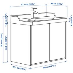Набор тумбы с раковиной Ikea Tannforsen/Rutsjon с дверцами 82x49x74 (Серый) Thumb