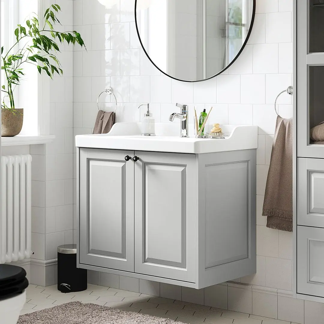 Набор тумбы с раковиной Ikea Tannforsen/Rutsjon с дверцами 82x49x74 (Серый)