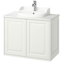 Набор тумбы с раковиной Ikea Tannforsen/Rutsjon с дверцами 82x49x76 (Белый/Имитация Белого Мрамора) Thumb