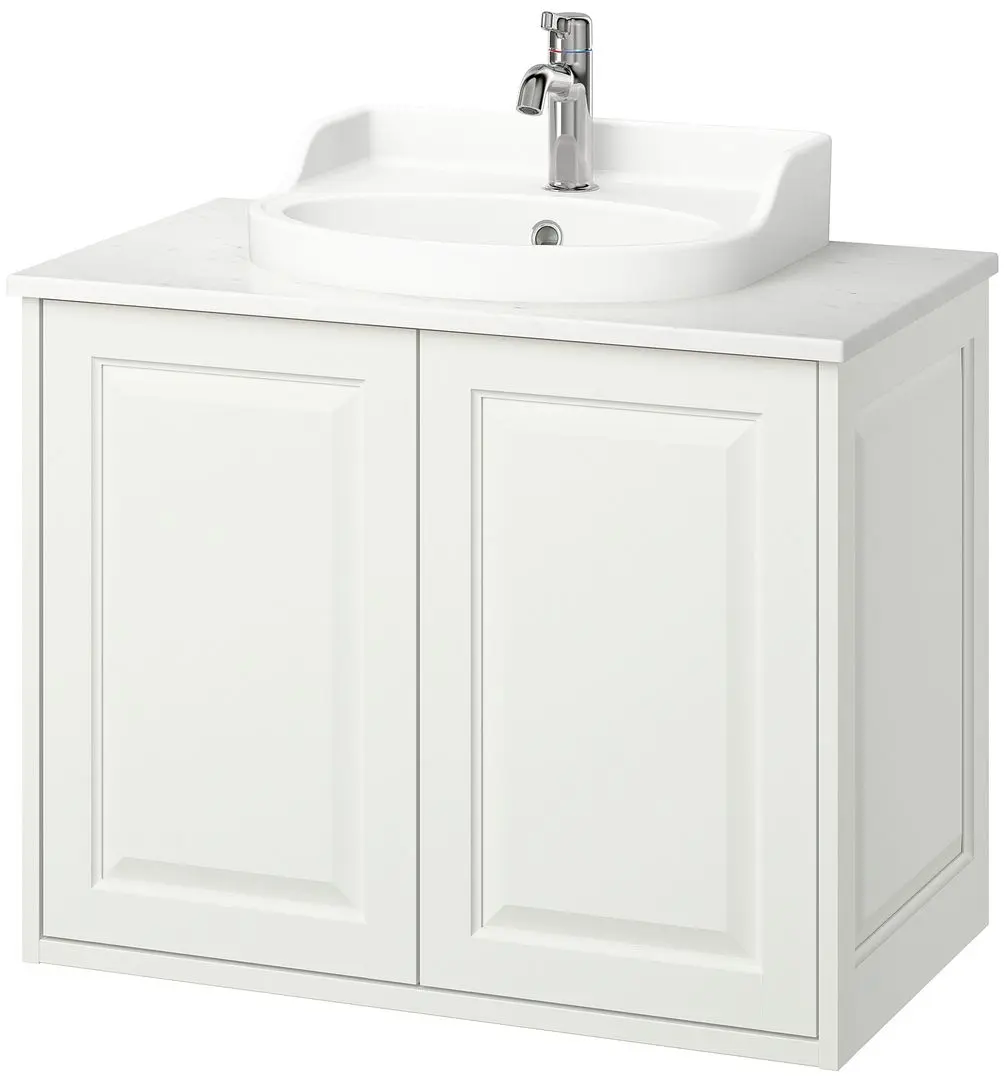 Набор тумбы с раковиной Ikea Tannforsen/Rutsjon с дверцами 82x49x76 (Белый/Имитация Белого Мрамора) - 2