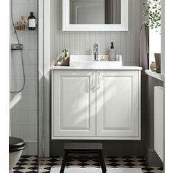 Набор тумбы с раковиной Ikea Tannforsen/Rutsjon с дверцами 82x49x76 (Белый/Имитация Белого Мрамора)